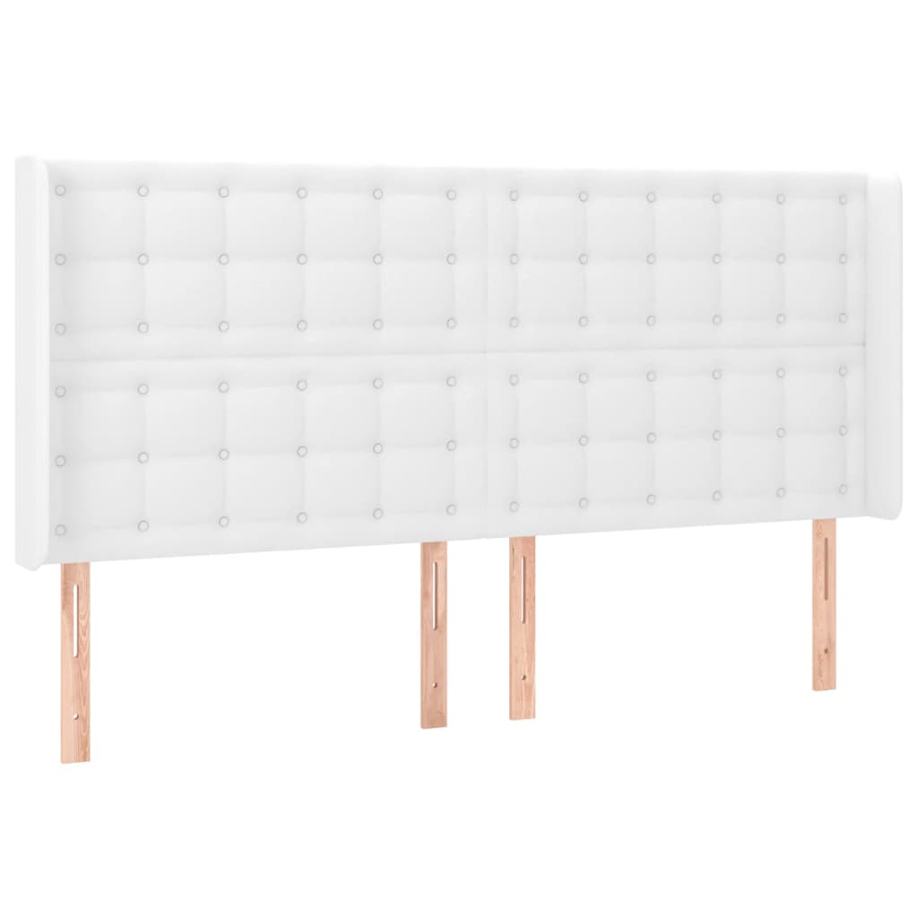 sengegavl med LED-lys 163x16x118/128 cm kunstlæder hvid