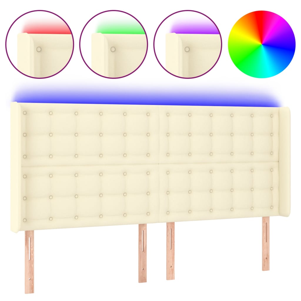 sengegavl med LED-lys 163x16x118/128 cm kunstlæder cremefarvet