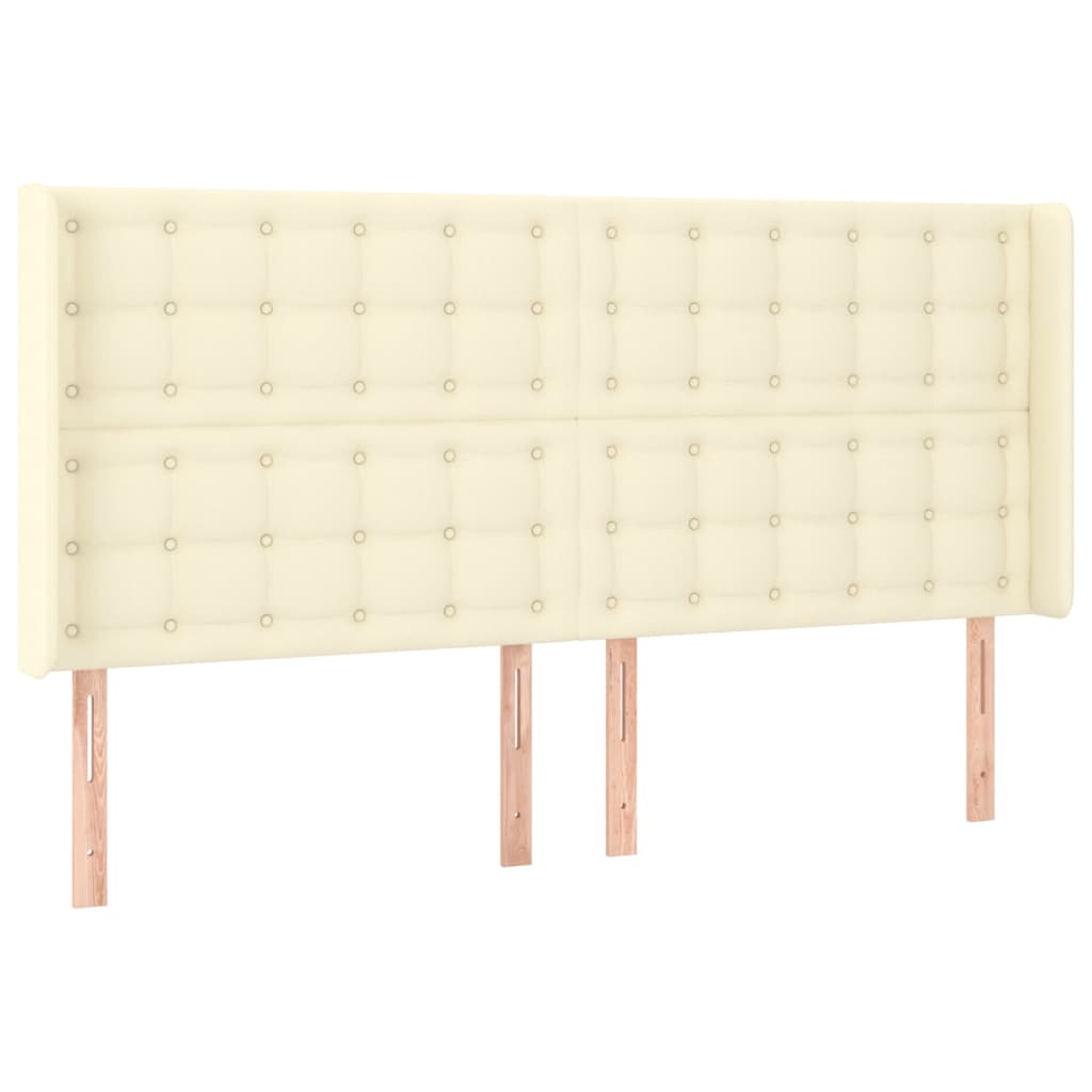 sengegavl med LED-lys 163x16x118/128 cm kunstlæder cremefarvet