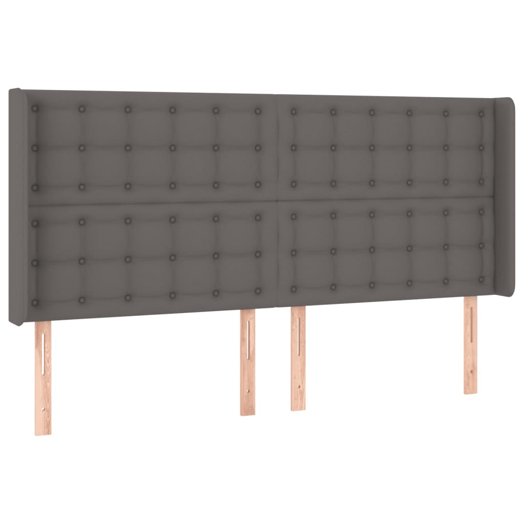 sengegavl med LED-lys 163x16x118/128 cm kunstlæder grå