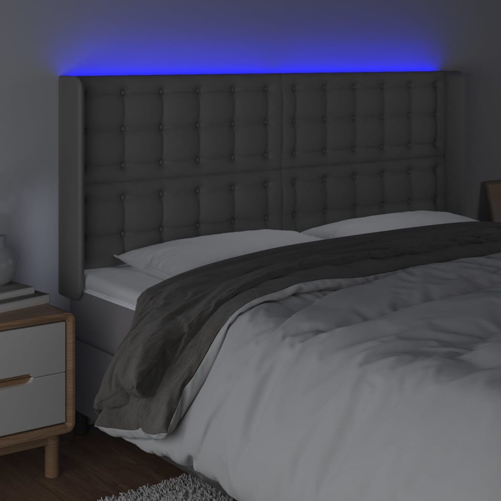 sengegavl med LED-lys 163x16x118/128 cm kunstlæder grå