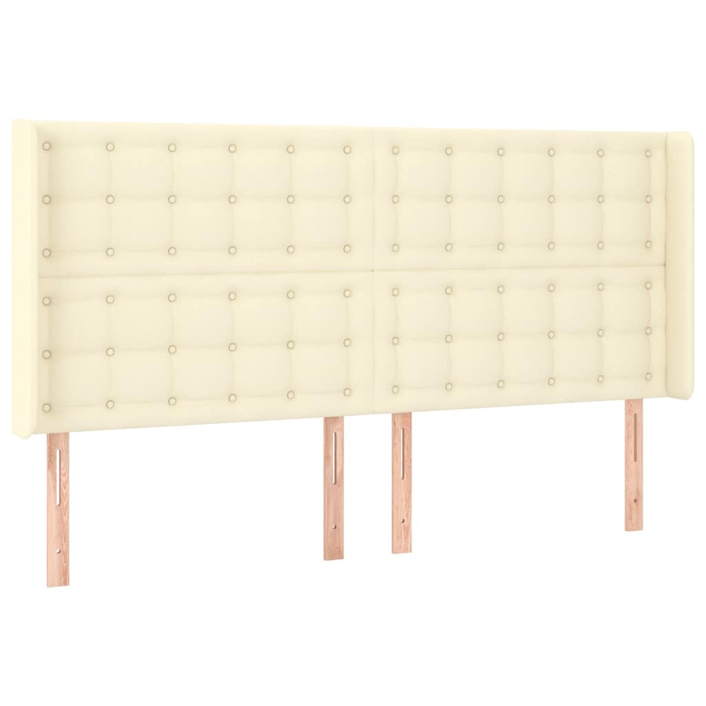 sengegavl med LED-lys 183x16x118/128 cm kunstlæder cremefarvet
