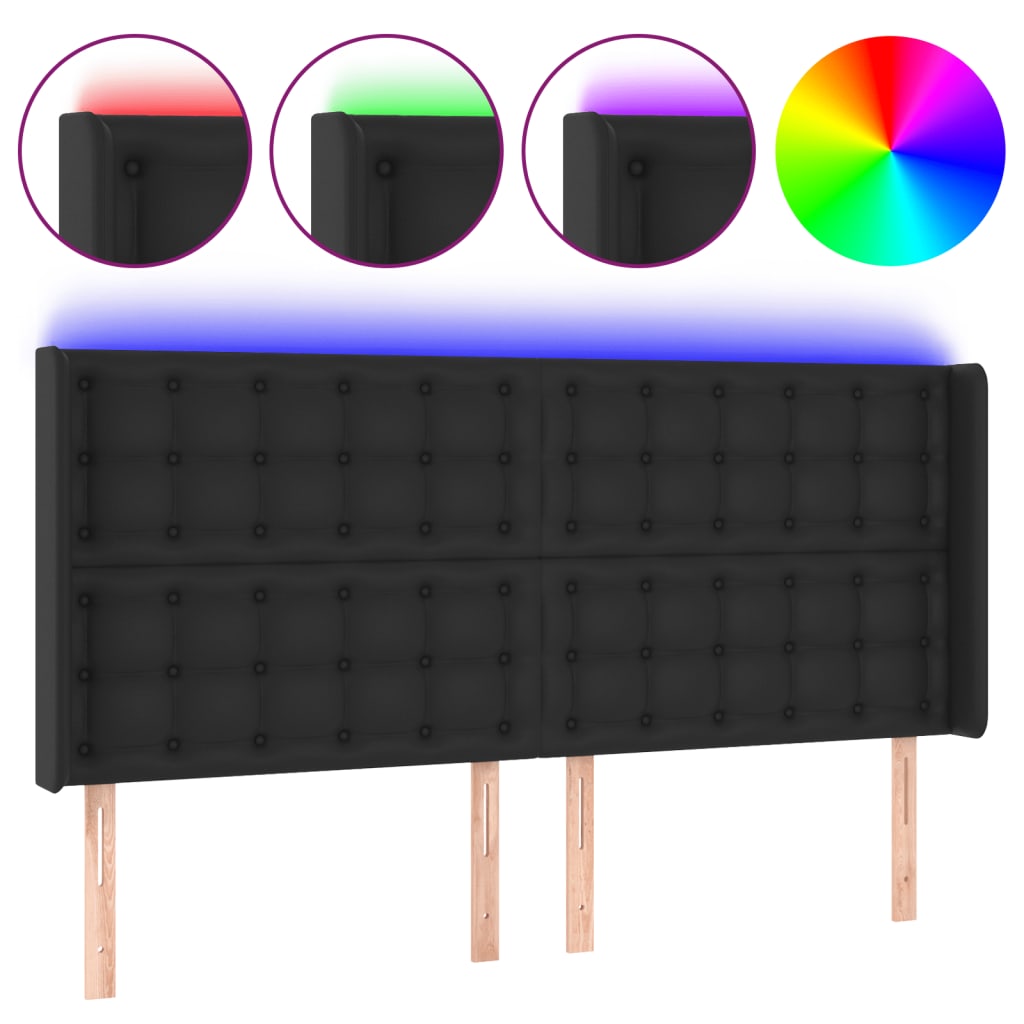 sengegavl med LED-lys 203x16x118/128 cm kunstlæder sort