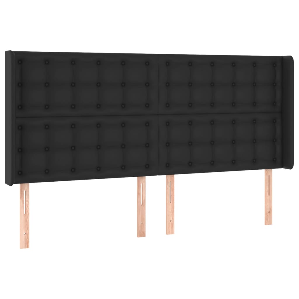 sengegavl med LED-lys 203x16x118/128 cm kunstlæder sort