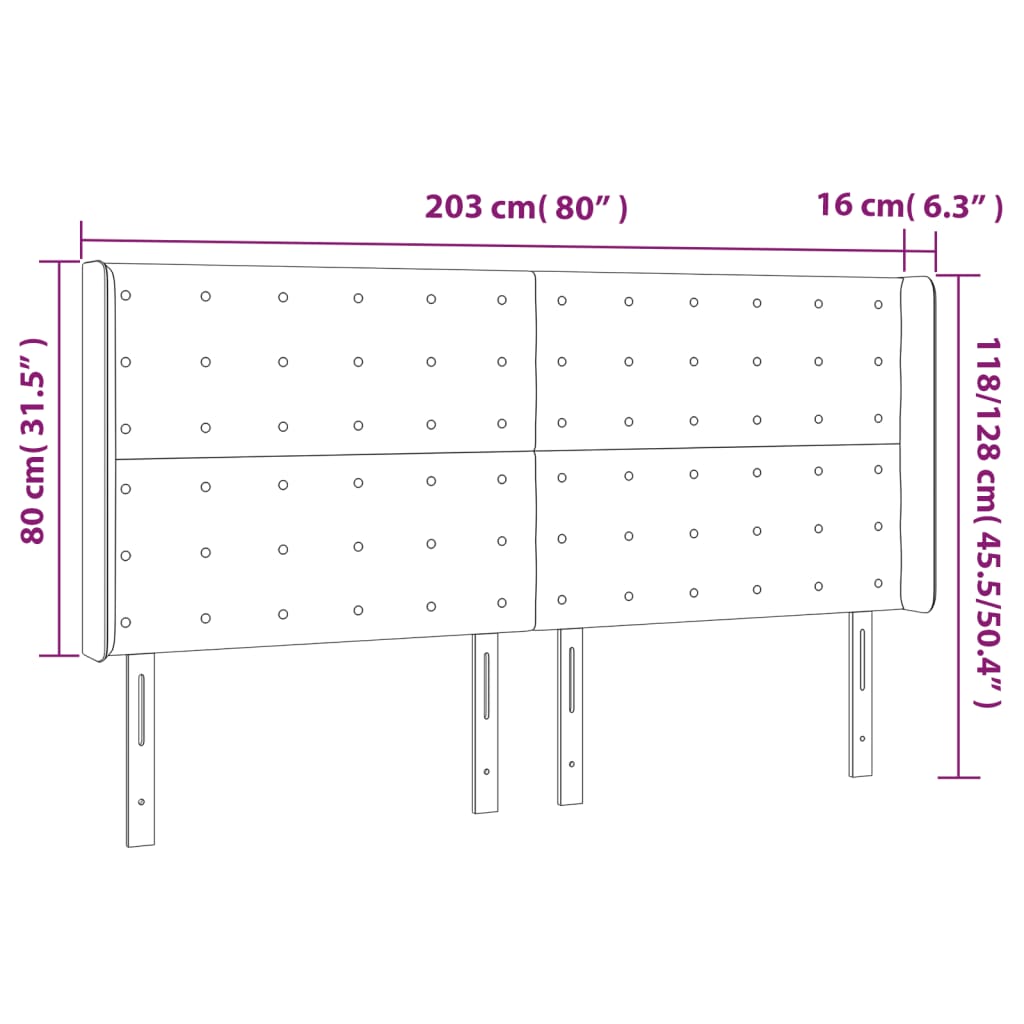 sengegavl med LED-lys 203x16x118/128 cm kunstlæder sort