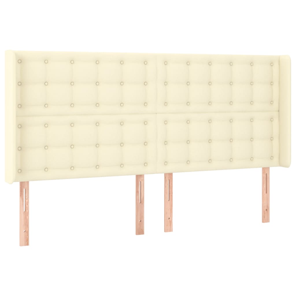 sengegavl med LED-lys 203x16x118/128 cm kunstlæder cremefarvet
