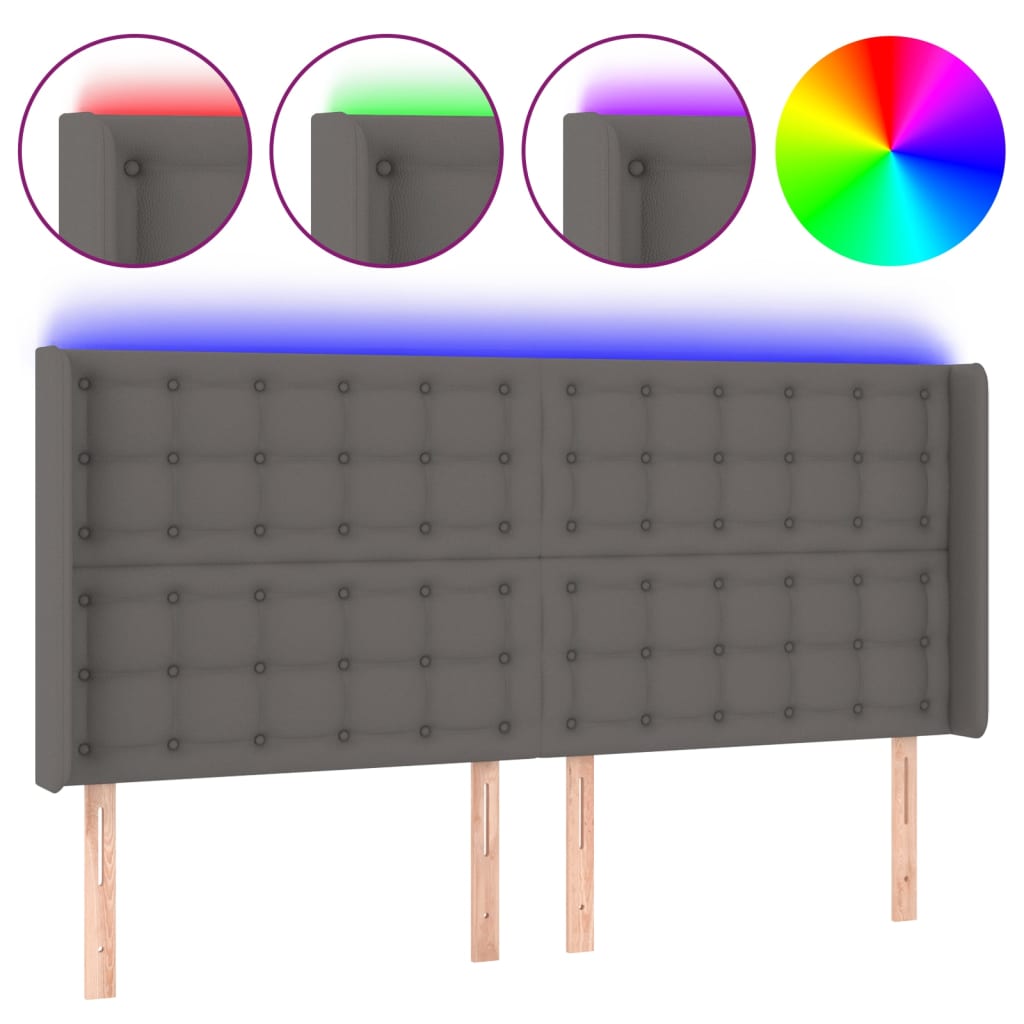sengegavl med LED-lys 203x16x118/128 cm kunstlæder grå