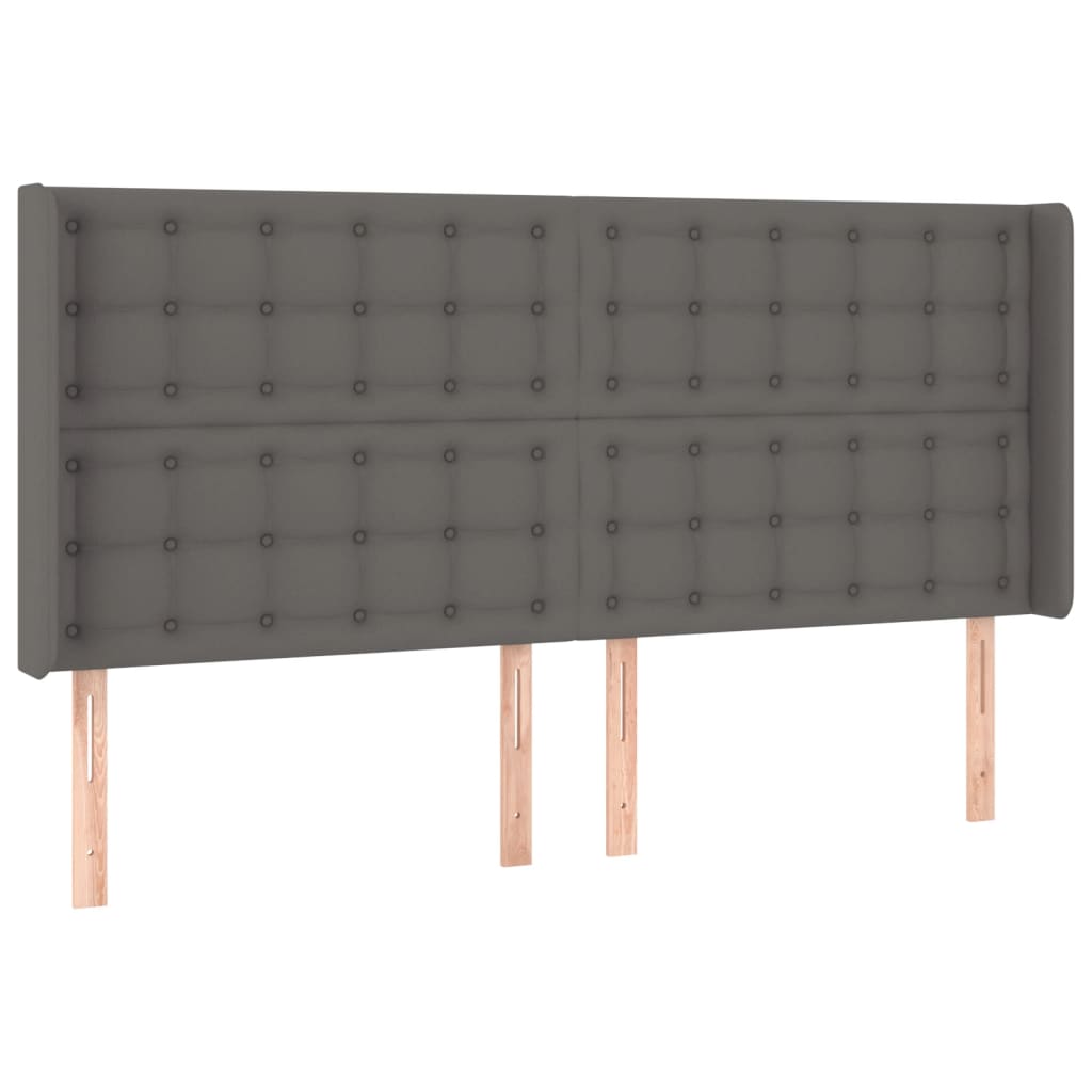 sengegavl med LED-lys 203x16x118/128 cm kunstlæder grå