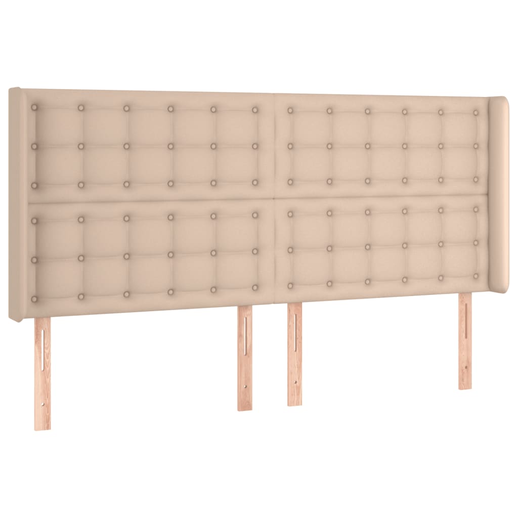 sengegavl med LED-lys 203x16x118/128 cm kunstlæder cappuccino