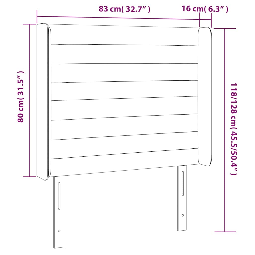 sengegavl med LED-lys 83x16x118/128 cm stof lysegrå