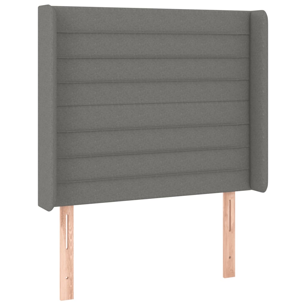 sengegavl med LED-lys 83x16x118/128 cm stof mørkegrå