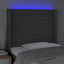 sengegavl med LED-lys 83x16x118/128 cm stof mørkegrå