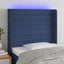 sengegavl med LED-lys 83x16x118/128 cm stof blå