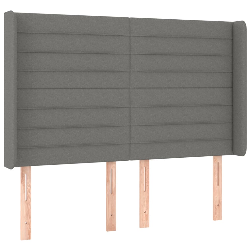 sengegavl med LED-lys 147x16x118/128 cm stof mørkegrå