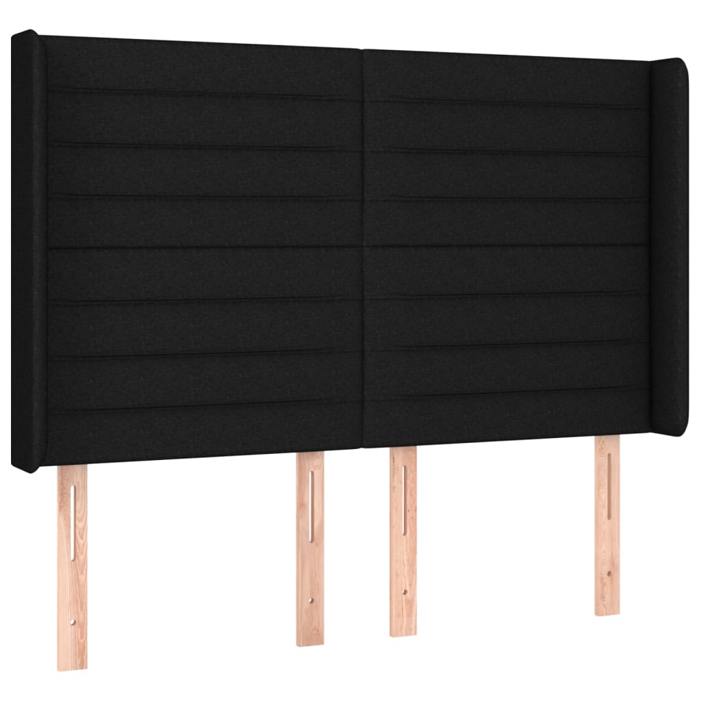 sengegavl med LED-lys 147x16x118/128 cm stof sort