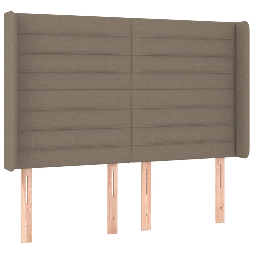 sengegavl med LED-lys 147x16x118/128 cm stof gråbrun
