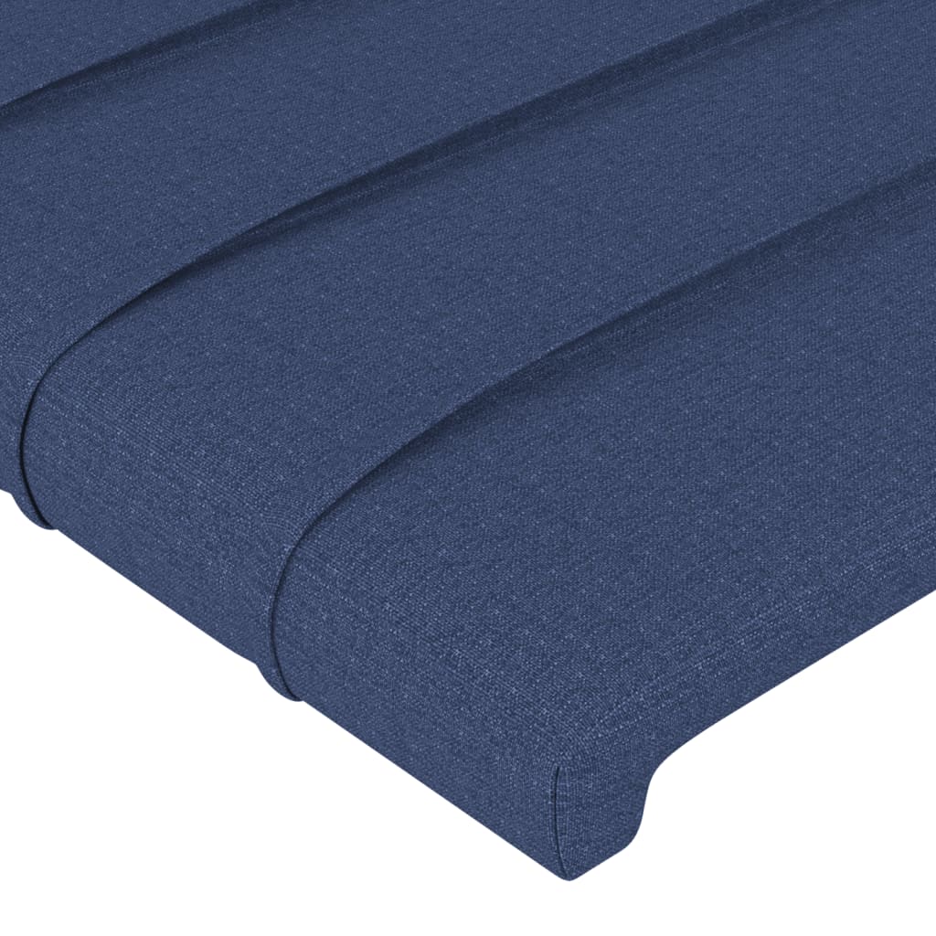 sengegavl med LED-lys 147x16x118/128 cm stof blå