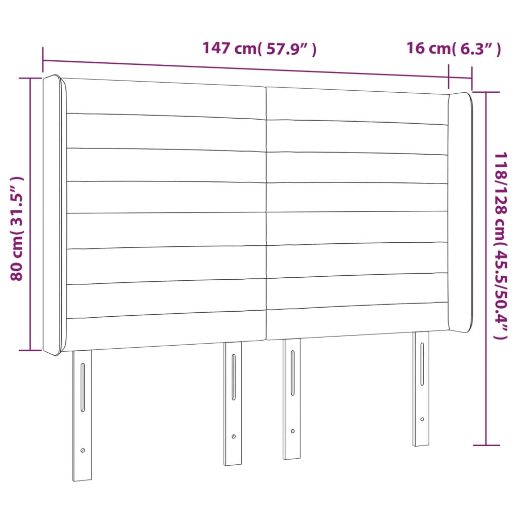 sengegavl med LED-lys 147x16x118/128 cm stof blå