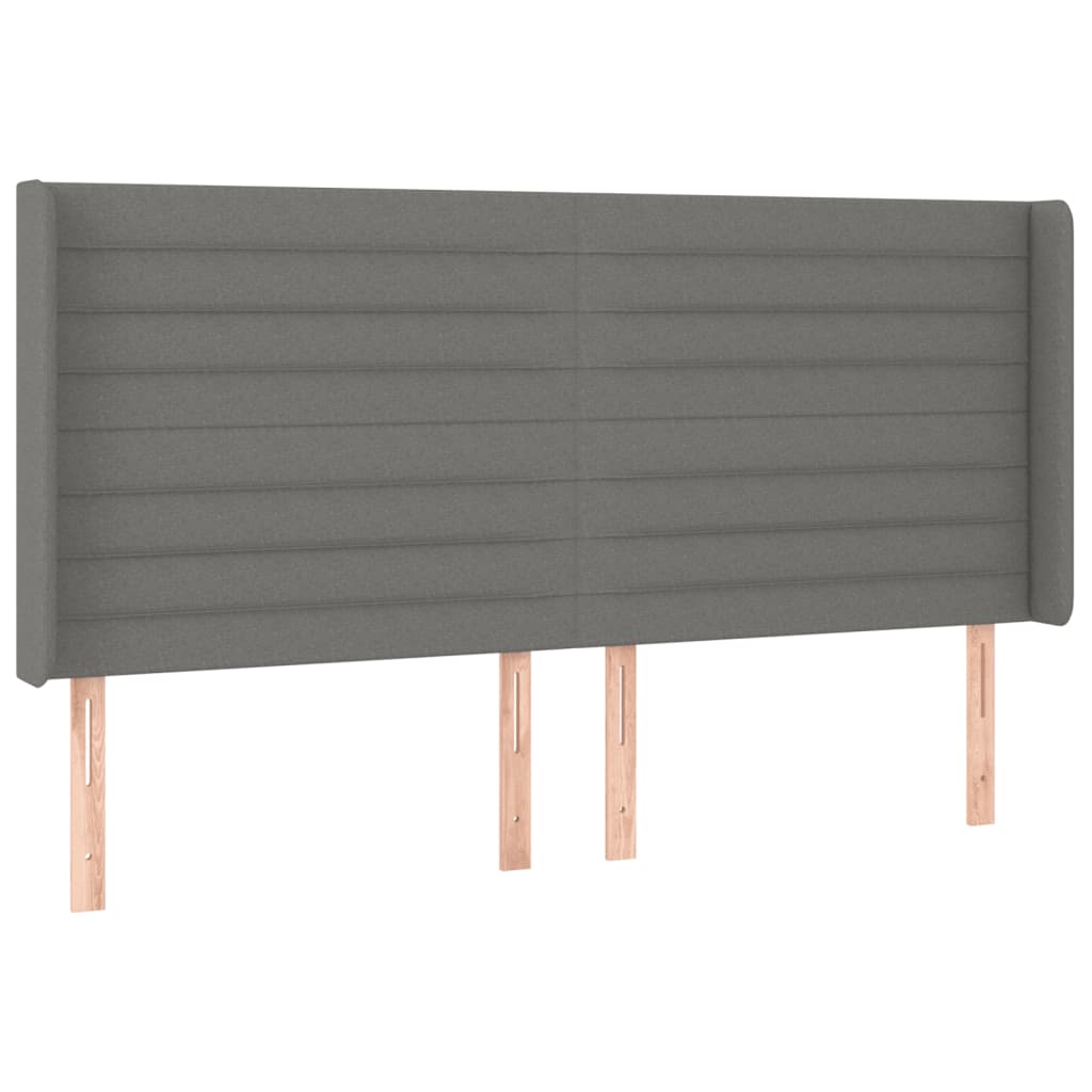 sengegavl med LED-lys 163x16x118/128 cm stof mørkegrå