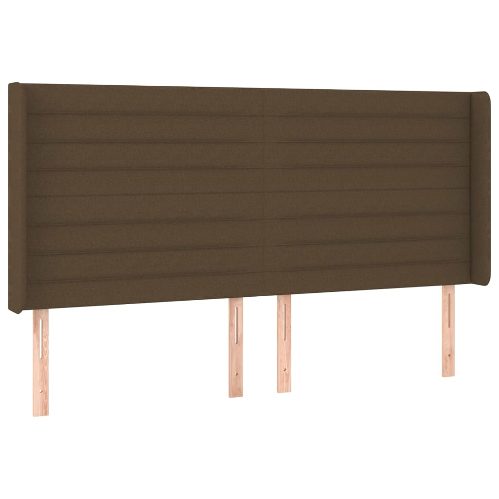 sengegavl med LED-lys 163x16x118/128 cm stof mørkebrun
