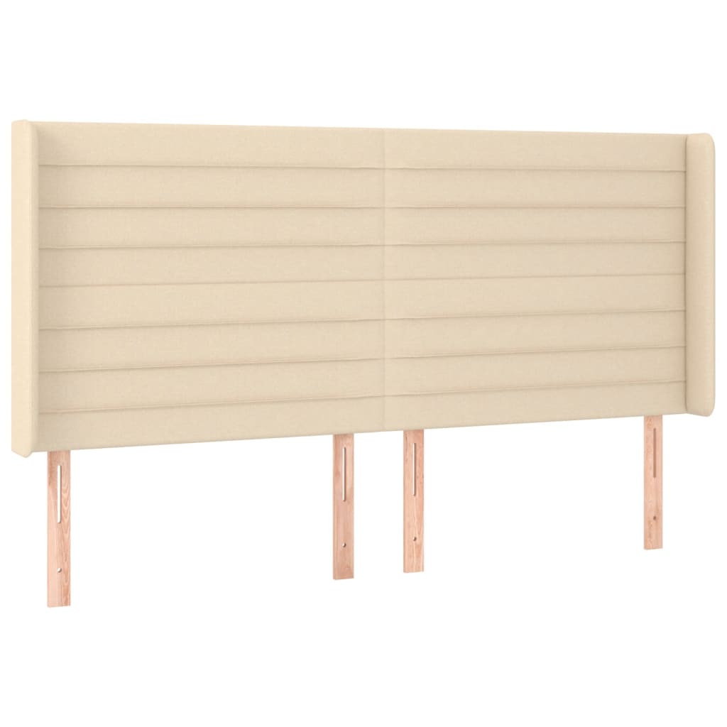 sengegavl med LED-lys 163x16x118/128 cm stof cremefarvet