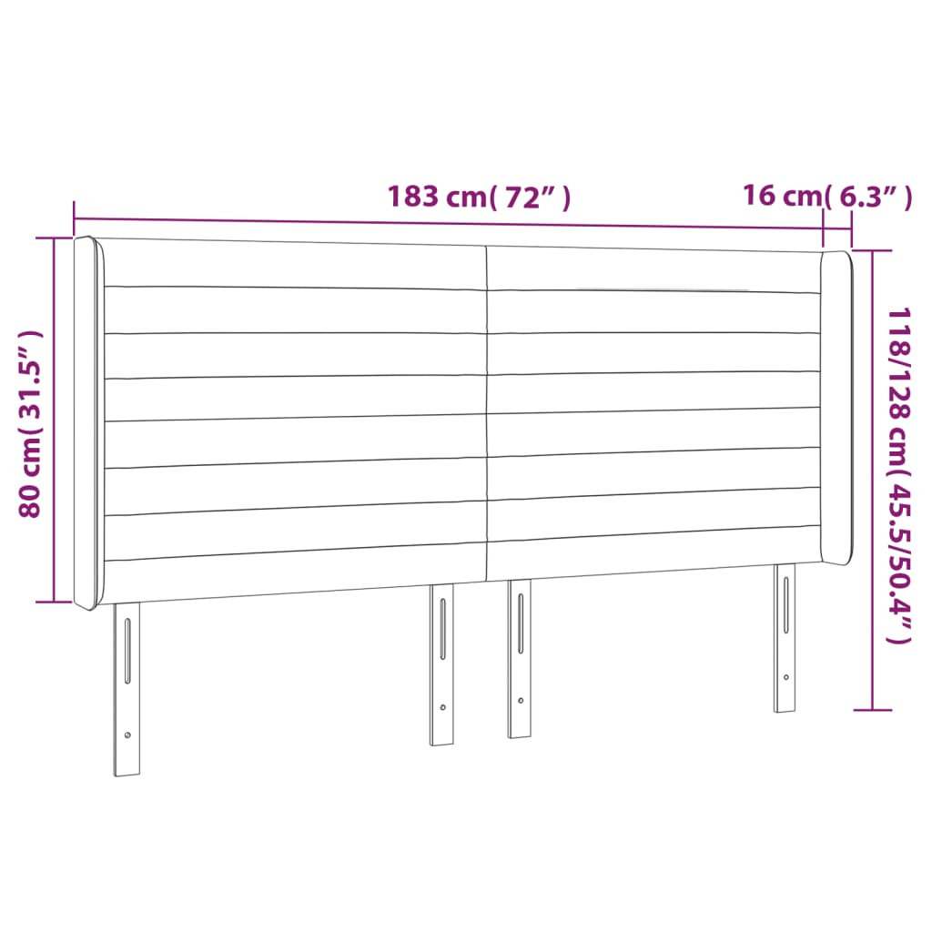 sengegavl med LED-lys 183x16x118/128 cm stof mørkegrå