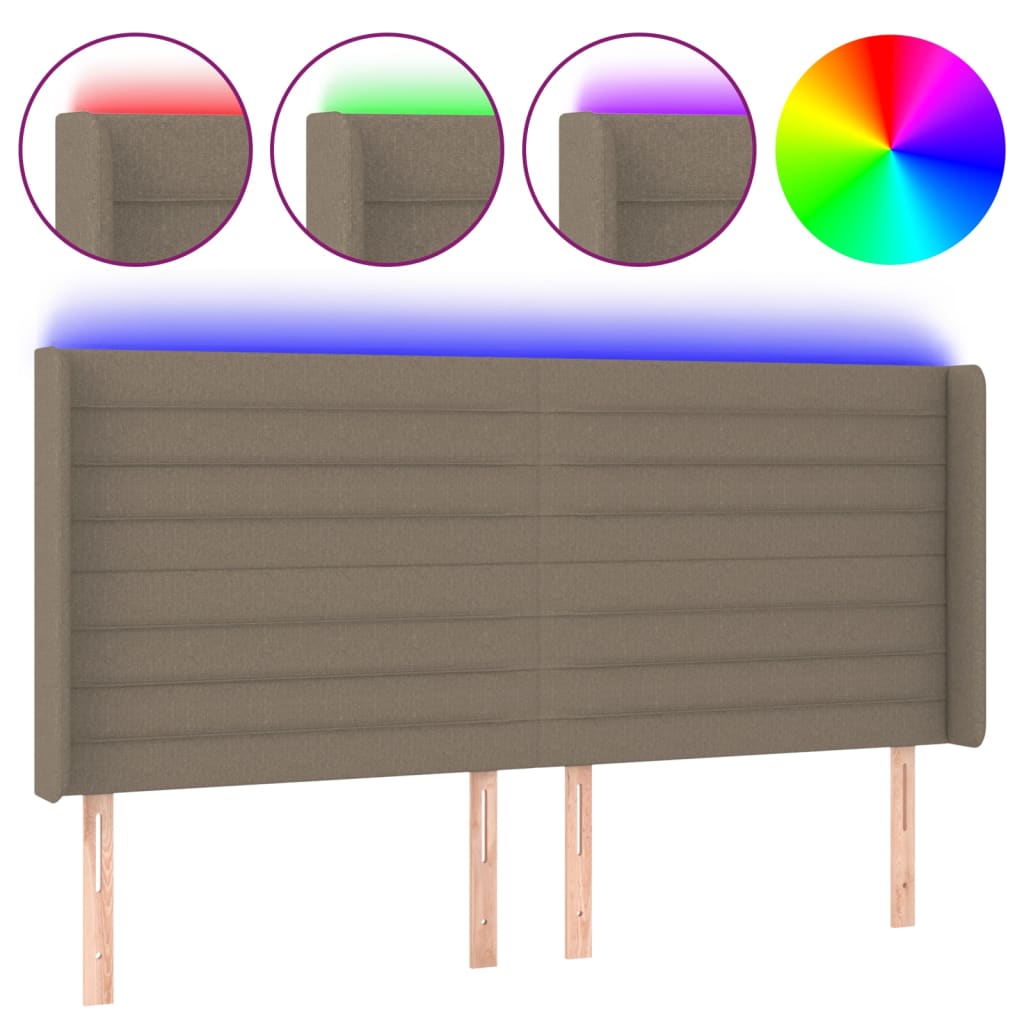sengegavl med LED-lys 183x16x118/128 cm stof gråbrun