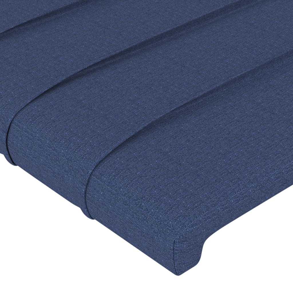 sengegavl med LED-lys 183x16x118/128 cm stof blå