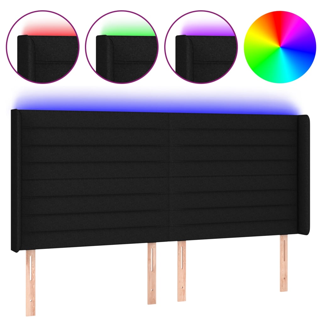 sengegavl med LED-lys 203x16x118/128 cm stof sort