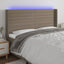 sengegavl med LED-lys 203x16x118/128 cm stof gråbrun