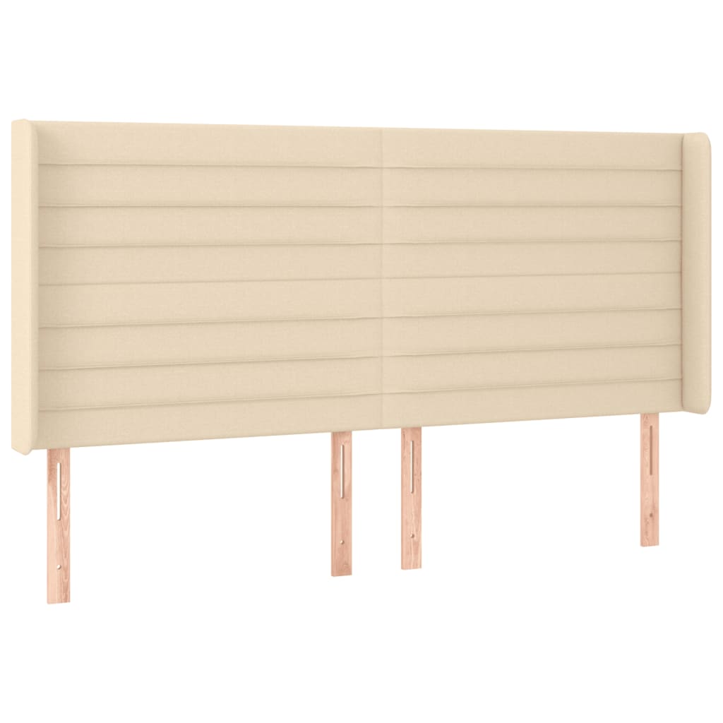 sengegavl med LED-lys 203x16x118/128 cm stof cremefarvet
