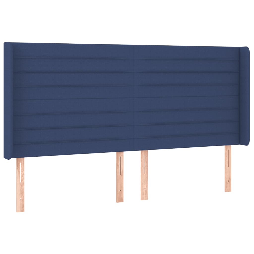 sengegavl med LED-lys 203x16x118/128 cm stof blå