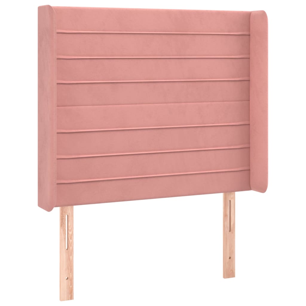 sengegavl med LED-lys 83x16x118/128 cm fløjl lyserød