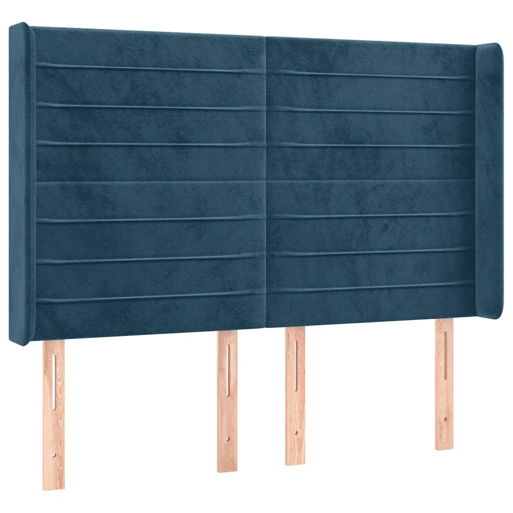 sengegavl med LED-lys 147x16x118/128 cm fløjl mørkeblå