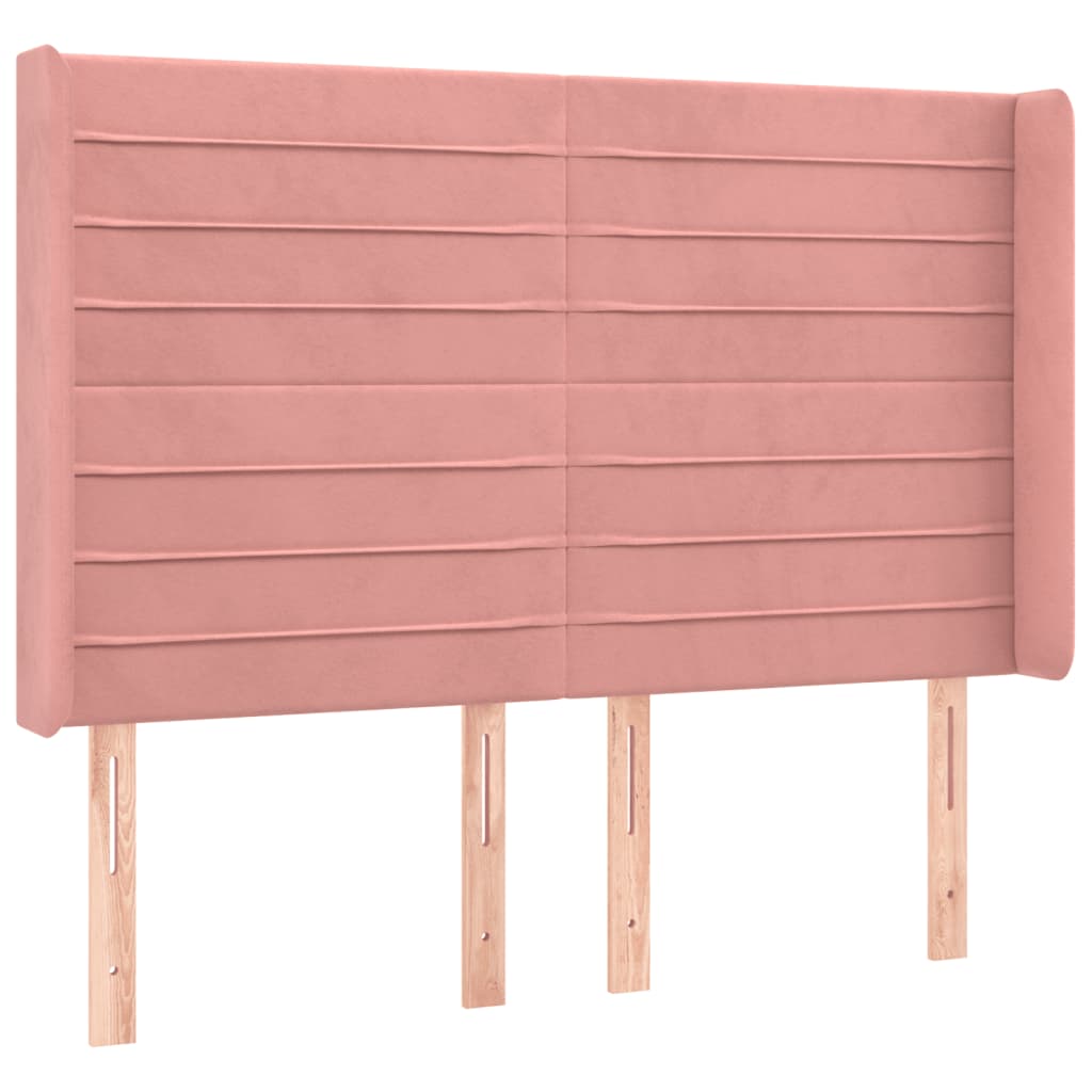 sengegavl med LED-lys 147x16x118/128 cm fløjl lyserød