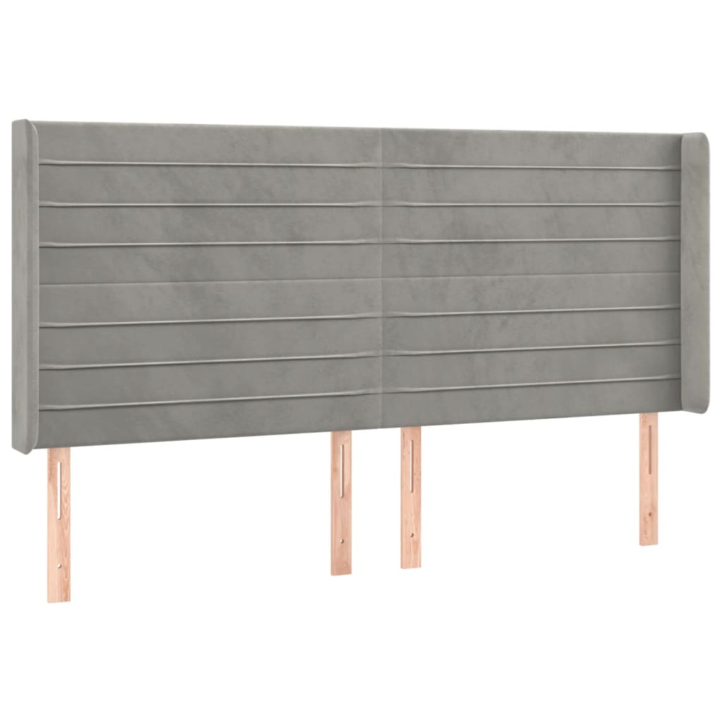 sengegavl med LED-lys 163x16x118/128 cm fløjl lysegrå