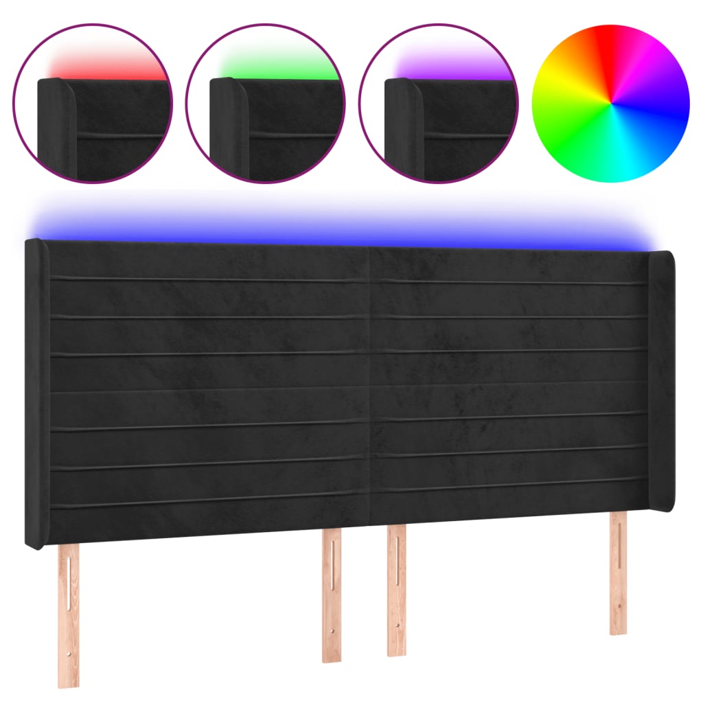 sengegavl med LED-lys 163x16x118/128 cm fløjl sort