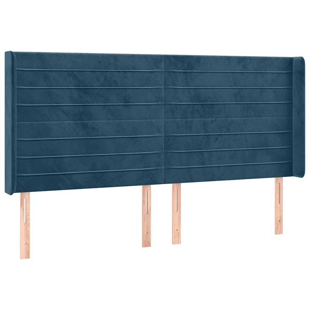 sengegavl med LED-lys 163x16x118/128 cm fløjl mørkeblå