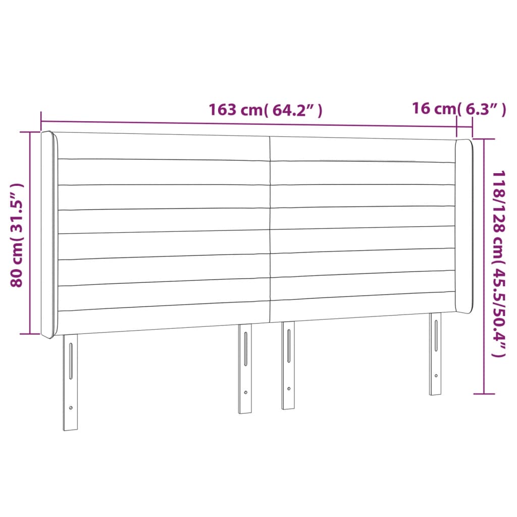 sengegavl med LED-lys 163x16x118/128 cm fløjl lyserød