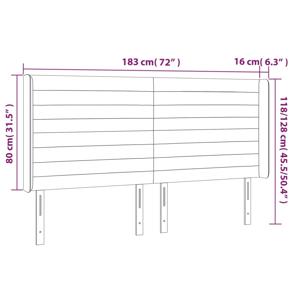 sengegavl med LED-lys 183x16x118/128 cm fløjl mørkegrå