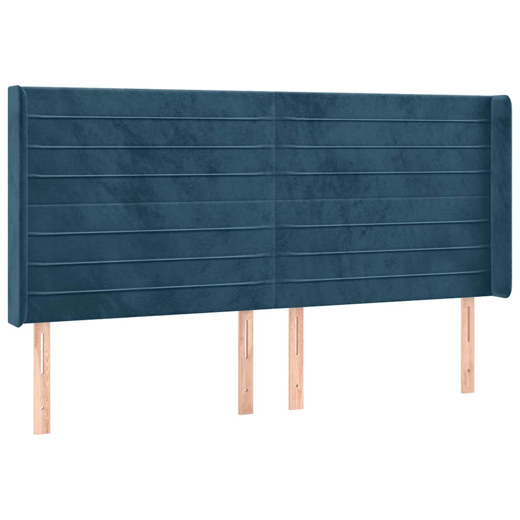 sengegavl med LED-lys 183x16x118/128 cm fløjl mørkeblå
