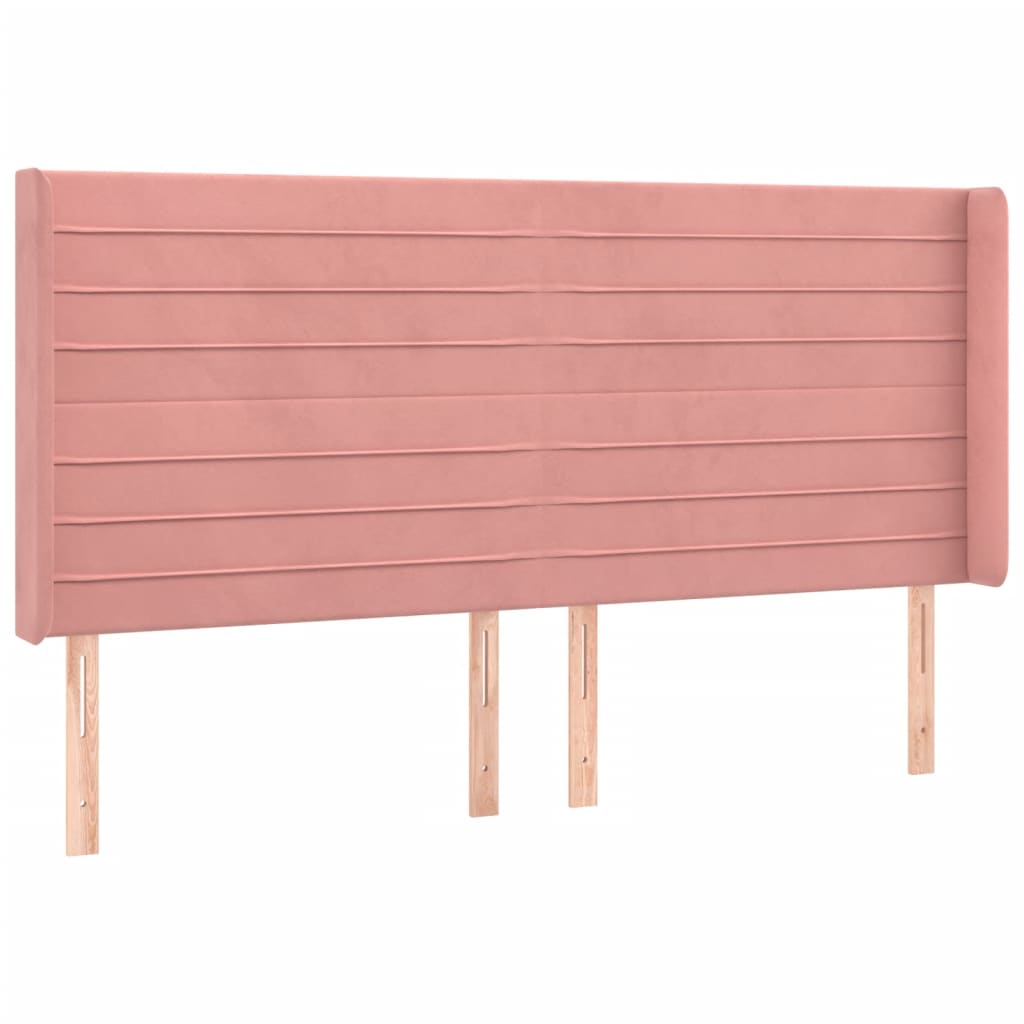 sengegavl med LED-lys 183x16x118/128 cm fløjl lyserød