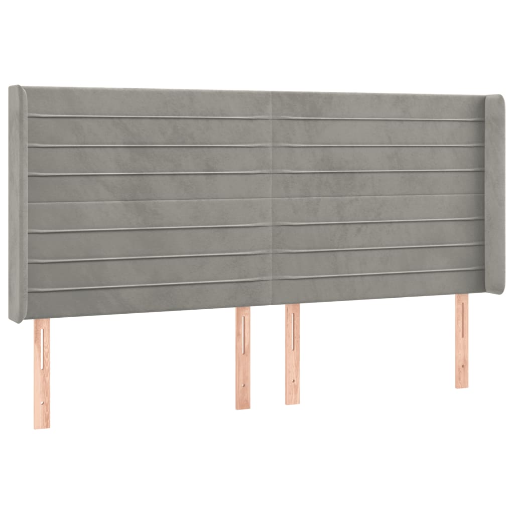 sengegavl med LED-lys 203x16x118/128 cm fløjl lysegrå