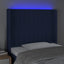sengegavl med LED-lys 83x16x118/128 cm stof blå