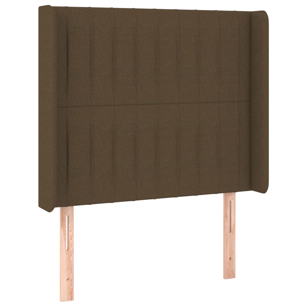 sengegavl med LED-lys 93x16x118/128 cm stof mørkebrun