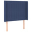 sengegavl med LED-lys 93x16x118/128 cm stof blå