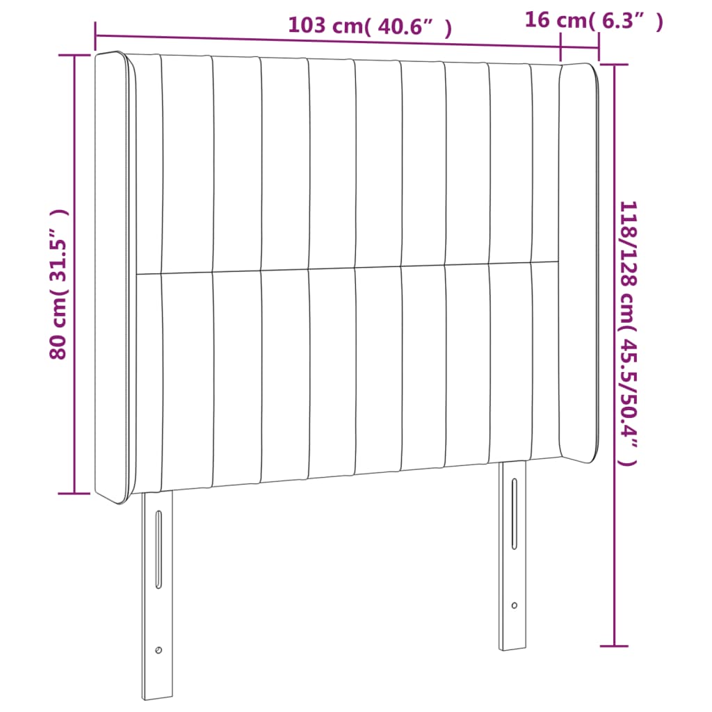 sengegavl med LED-lys 103x16x118/128 cm stof mørkegrå