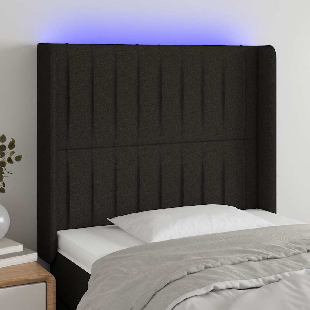 sengegavl med LED-lys 103x16x118/128 cm stof sort