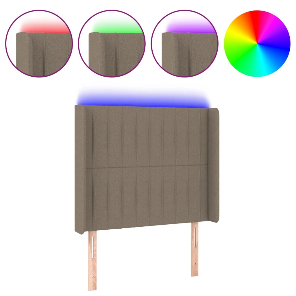 sengegavl med LED-lys 103x16x118/128 cm stof gråbrun