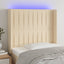 sengegavl med LED-lys 103x16x118/128 cm stof cremefarvet